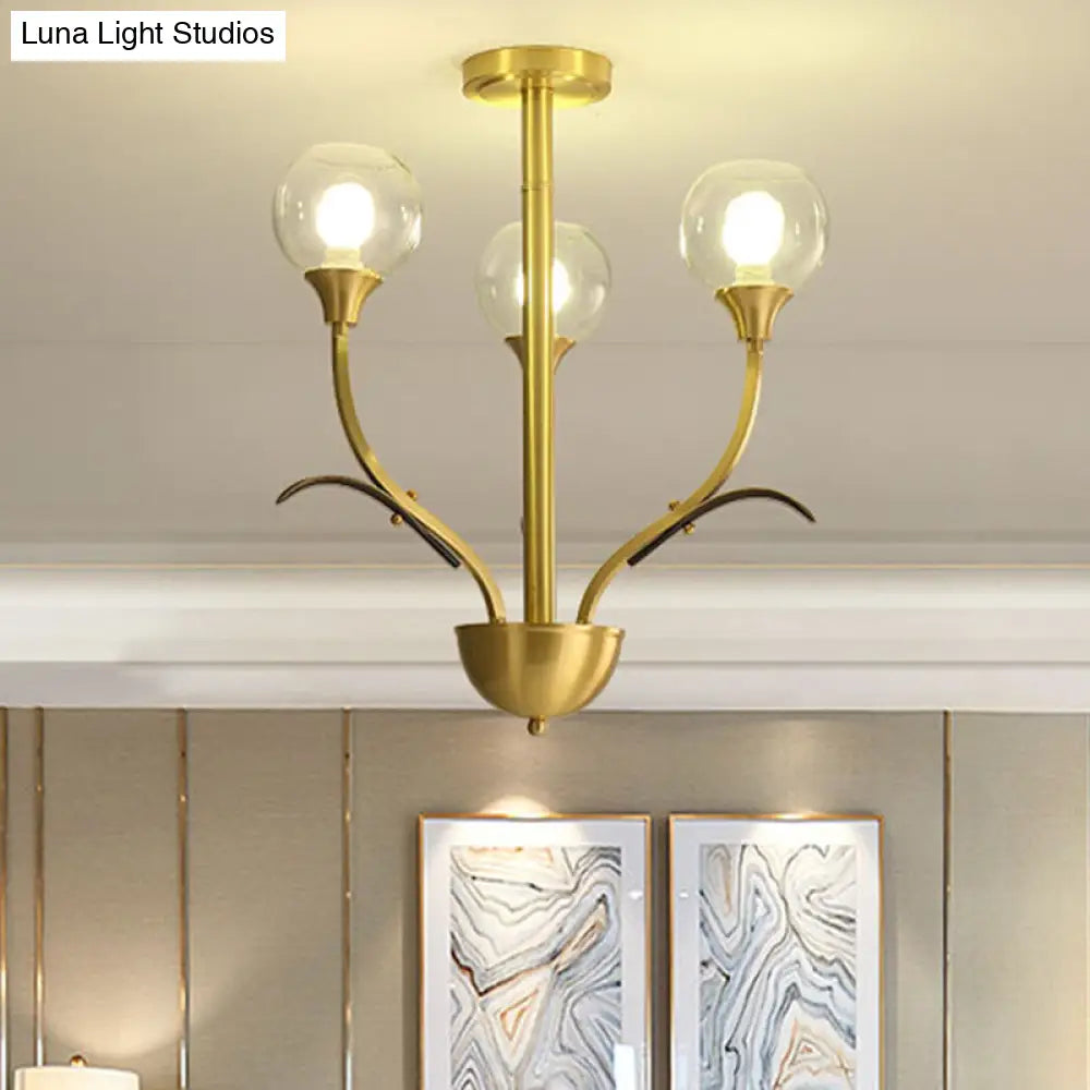Vintage Brass Flushmount Chandelier with Clear Glass, 3/6 Heads - Perfect for Sitting Rooms
