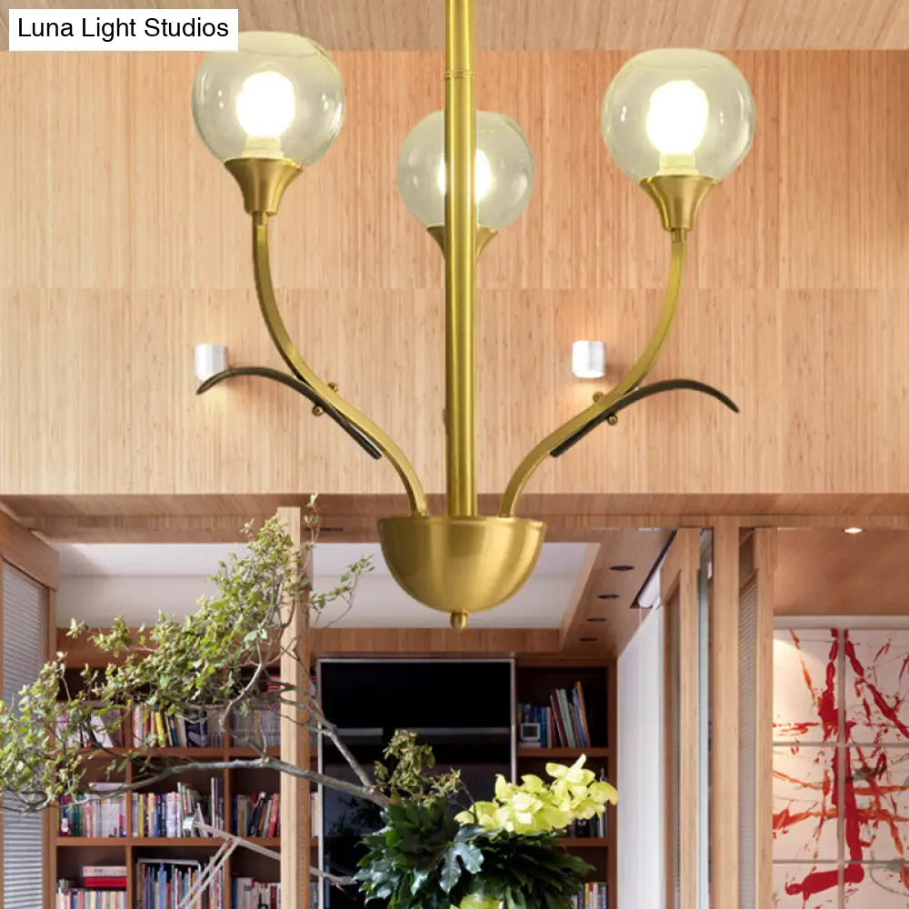 Vintage Brass Flushmount Chandelier with Clear Glass, 3/6 Heads - Perfect for Sitting Rooms