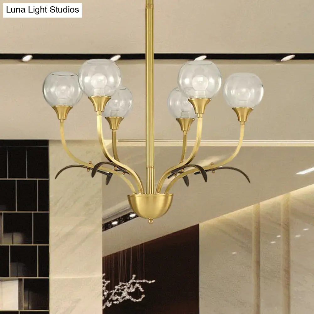 Vintage Brass Flushmount Chandelier with Clear Glass, 3/6 Heads - Perfect for Sitting Rooms