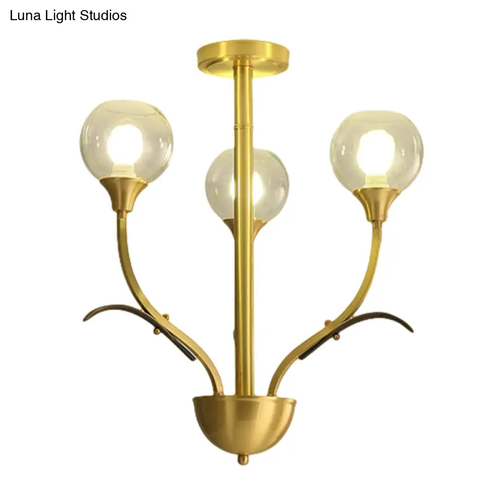 Vintage Brass Flushmount Chandelier with Clear Glass, 3/6 Heads - Perfect for Sitting Rooms