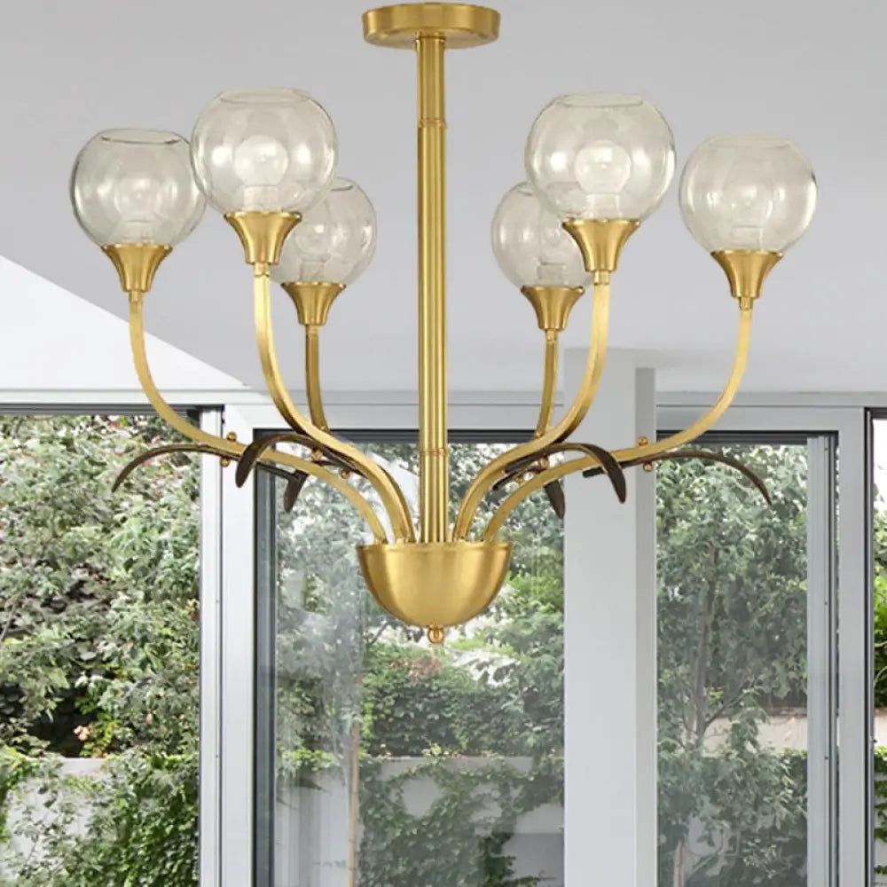 Vintage Brass Flushmount Chandelier with Clear Glass, 3/6 Heads - Perfect for Sitting Rooms