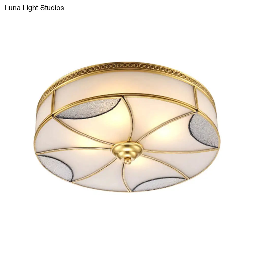 Vintage Brass Flushmount Light with Frosted Glass - 4 Lights - Round Ceiling Mount for Living Room