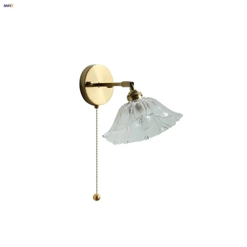 Vintage brass wall light with fluted glass bedside sconce and pull chain for elegant decorbites glass bedside lighting