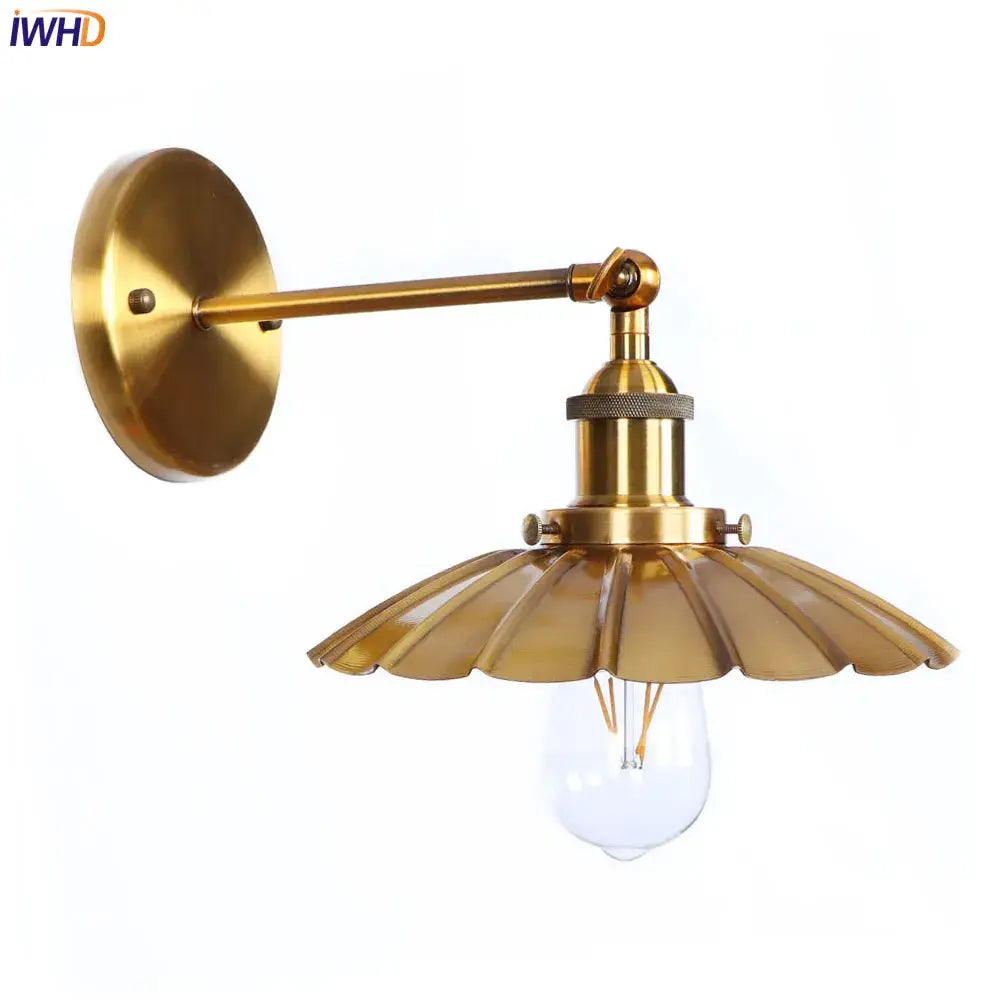 Vintage brass fluted glass wall light with exposed edison bulb decorbites iron golden sconce for bedroom decor