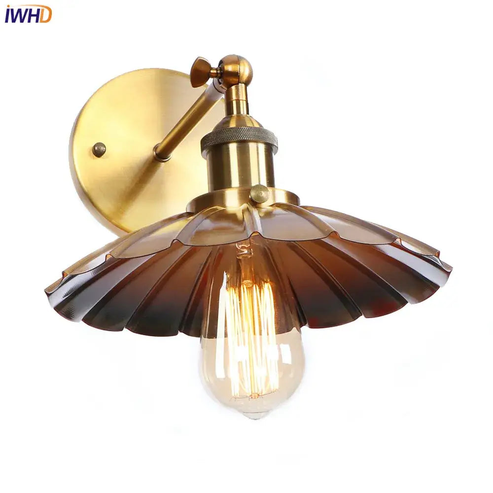 Vintage brass fluted glass wall light with amber shade and exposed edison bulb for bedroom decorbites iron golden sconce
