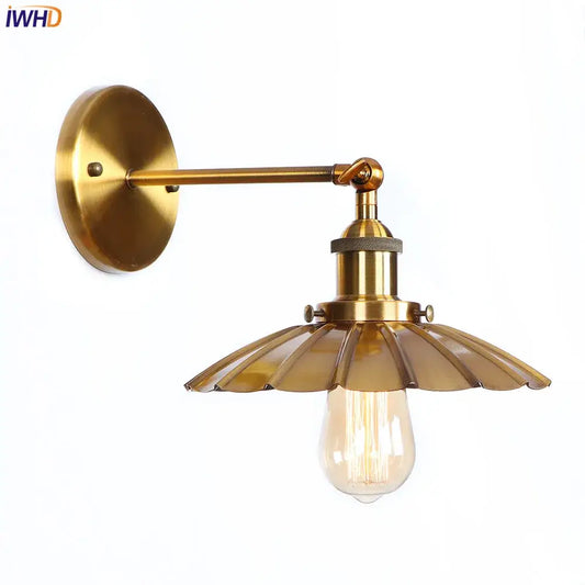 Vintage brass fluted glass wall light with amber shade and exposed bulb for bedroom decorbites iron golden sconce