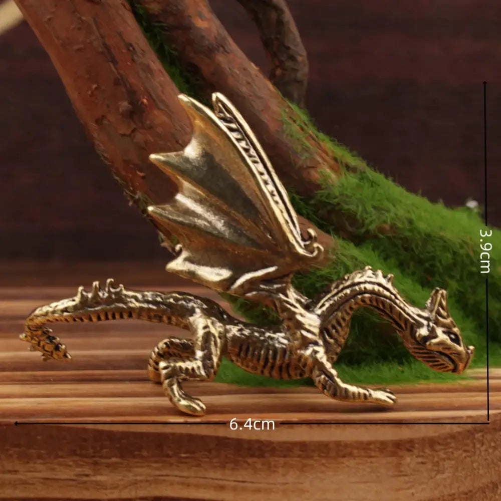 Vintage decorbites brass flying dragon sculpture with gold-colored intricate scales and spread wings for living room decor