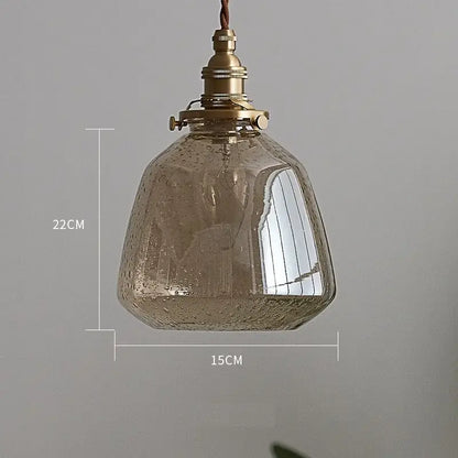 Vintage brass glass led pendant lamp with amber textured shade and brass-finished fixture for dining room lighting