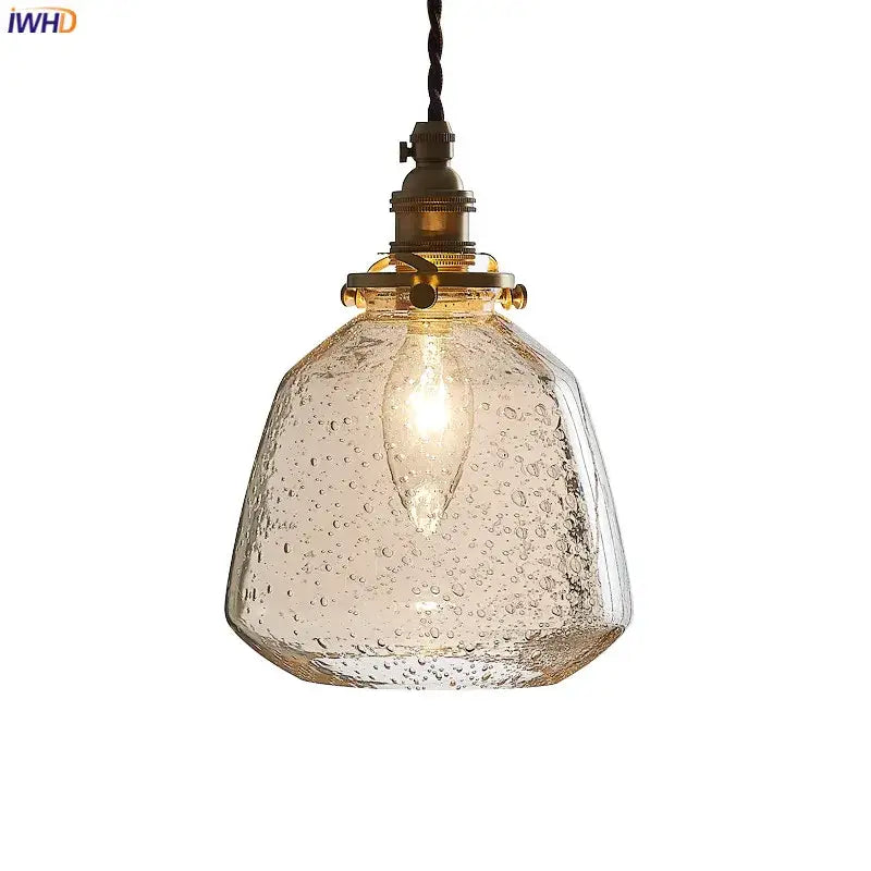 Vintage brass glass led pendant lamp with textured translucent shade and brass hardware for dining room lighting