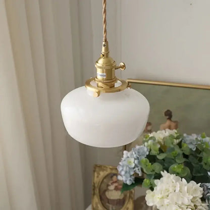 Vintage brass glass led pendant light with frosted white shade and metal hardware for kitchen hanging lamp