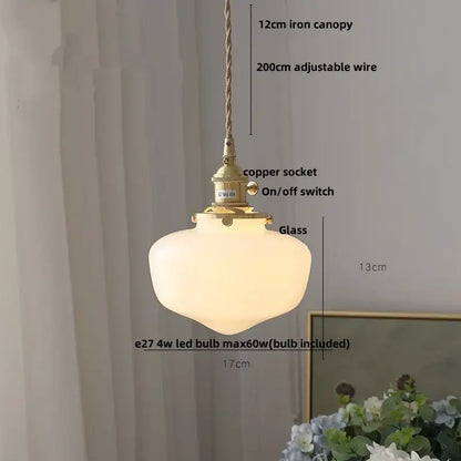 Vintage brass glass led pendant light with frosted glass, brass copper socket, and adjustable iron canopy for kitchen use