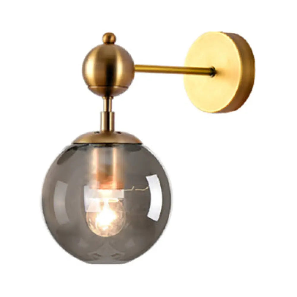 Vintage Brass Glass Wall Sconce with Clear/Grey/Amber Globe Shade - Stylish Living Room Lighting Fixture