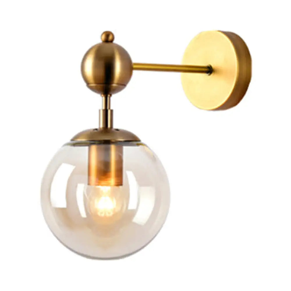 Vintage Brass Glass Wall Sconce with Clear/Grey/Amber Globe Shade - Stylish Living Room Lighting Fixture