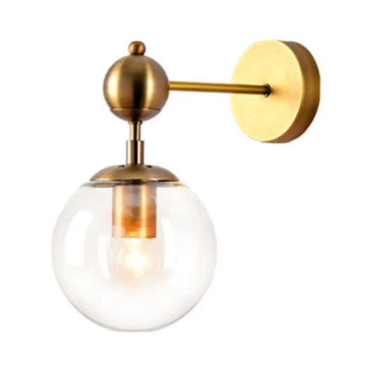 Vintage Brass Glass Wall Sconce with Clear/Grey/Amber Globe Shade - Stylish Living Room Lighting Fixture