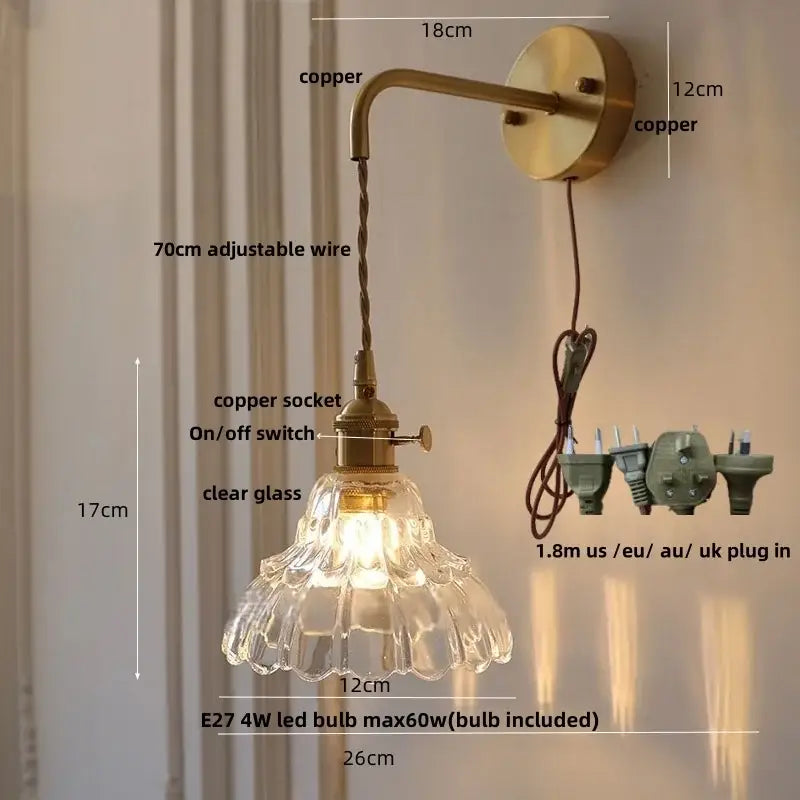 Antique brass wall light with green glass shade and adjustable copper wire ideal for bedroom decorbites led wall use