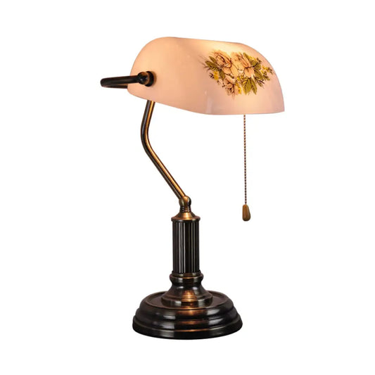 Vintage Brass Half Cylinder Night Lamp with Pull Chain - Patterned Glass, Ideal for Living Room Table Lighting
