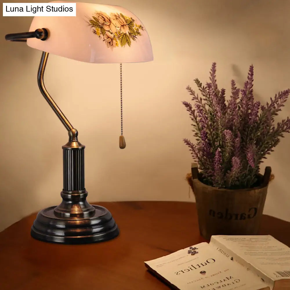 Vintage Brass Half Cylinder Night Lamp with Pull Chain - Patterned Glass, Ideal for Living Room Table Lighting