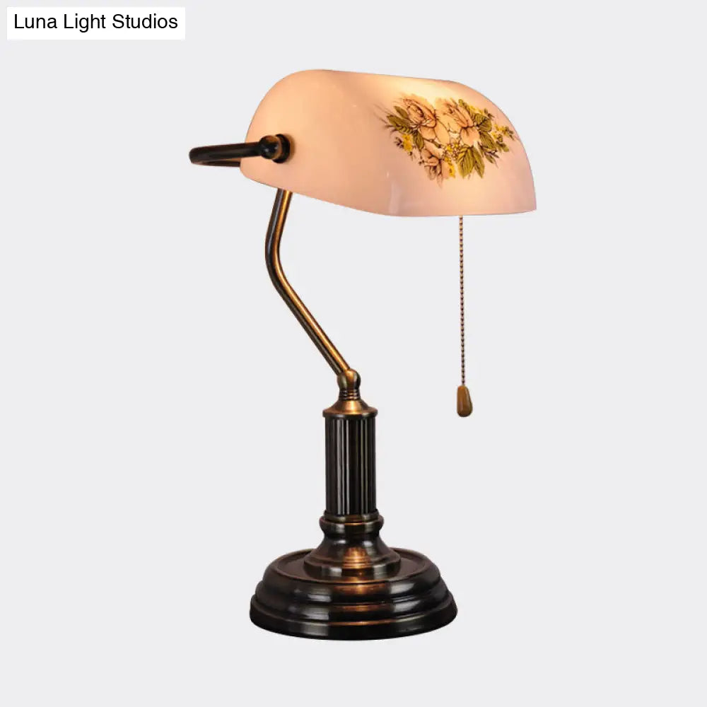 Vintage Brass Half Cylinder Night Lamp with Pull Chain - Patterned Glass, Ideal for Living Room Table Lighting