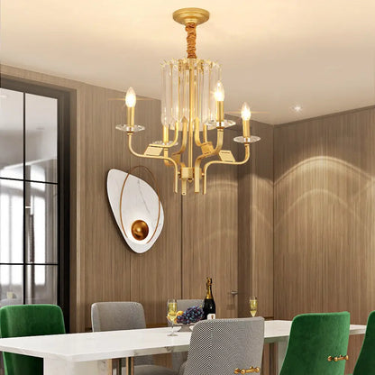 Lámpara de techo colgante vintage de latón - 4/6/8 luces con decoración de cristal