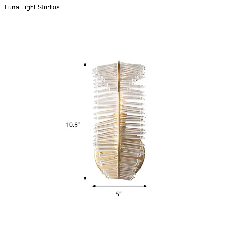 Vintage brass leaf glass sconce living room light fixture with gold-toned base and direct wired electric design