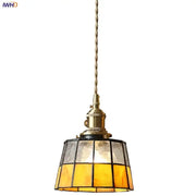 Vintage brass led pendant light with amber glass geometric panels and brass finish ideal for dining room decorbites brass led pendant