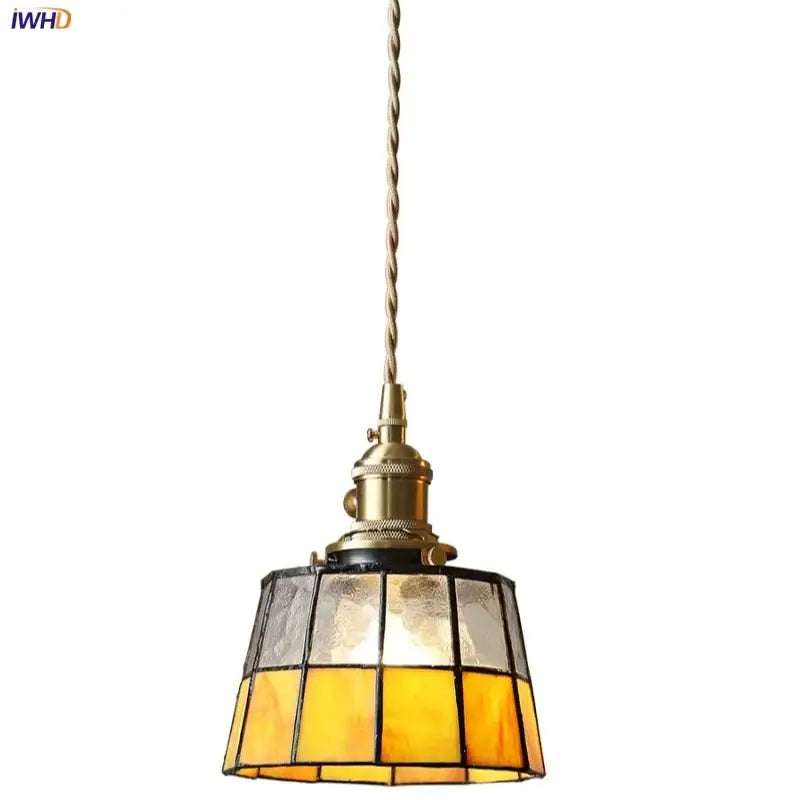 Vintage brass led pendant light with amber glass geometric panels and brass finish ideal for dining room decorbites brass led pendant