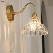 Vintage brass led wall sconce with clear fluted glass shade and pull chain switch for bathroom vanity decorbites brass led