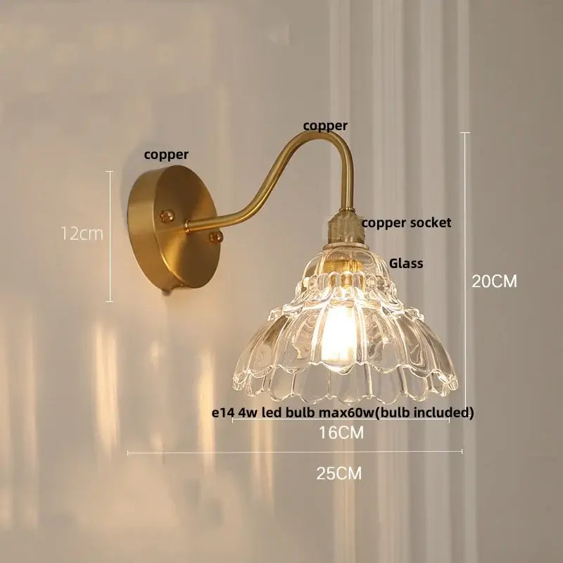 Vintage brass led wall sconce with antique brass finish and clear fluted glass shade for bathroom vanity decorbites brass led