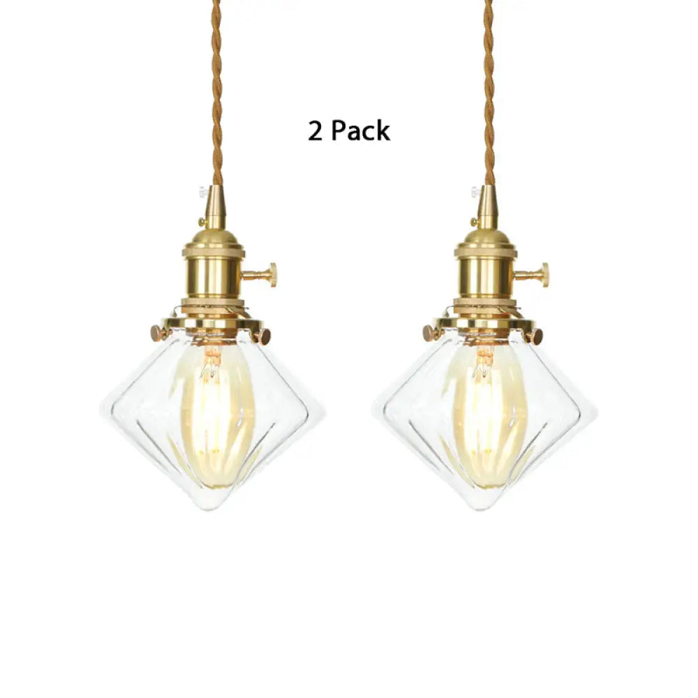 Vintage Brass Pendant Light: Single Light Gem Suspension with Ribbed Glass