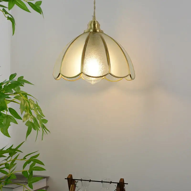Vintage brass petal glass led pendant light with frosted glass LED pendant shade shaped like open flower