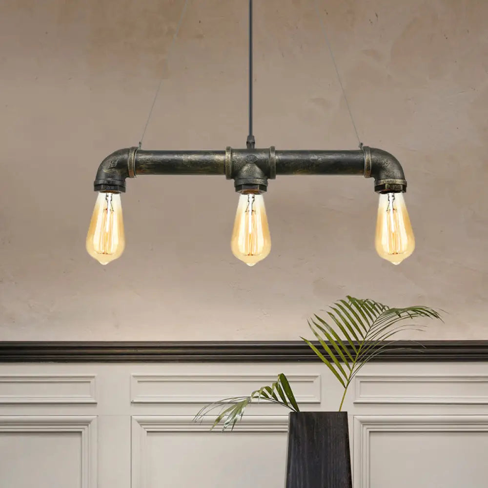 Vintage Brass Pipe Ceiling Light Fixture with Open Bulb - Iron 3 Lights Indoor Island Pendant