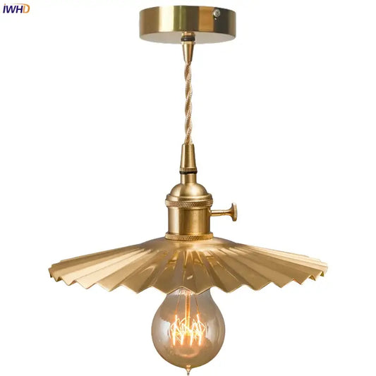 Vintage brass pleated led pendant light with fluted scalloped shade and exposed edison bulb for dining room decorbites brass pleated pendant lights
