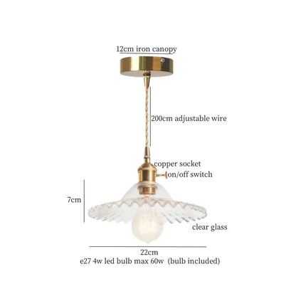 Vintage brass pleated led pendant light with brass finish iron canopy copper socket clear scalloped glass shade for dining room decorbites brass pleated pendant lights
