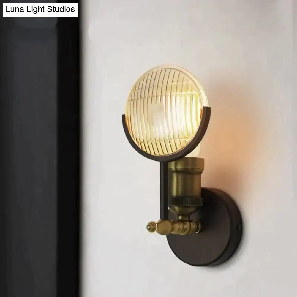 Vintage brass ribbed glass led wall lamp sconce with round globe designed as a glass led wall for bedroom use