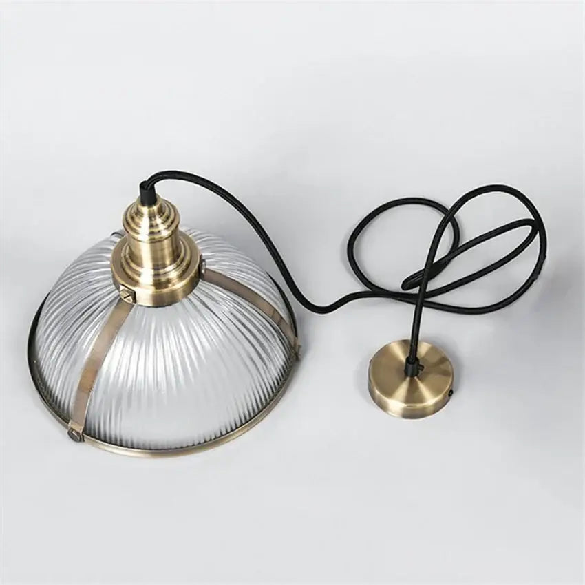 Vintage brass ribbed glass pendant light with clear glass pendant and brass fittings for living room pendant lights