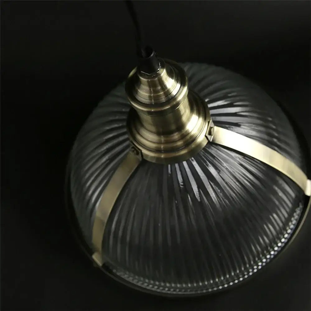 Vintage brass ribbed glass pendant light with dark ribbed glass shade and metal accents for living room pendant lights