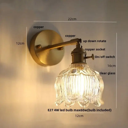 Antique brass wall lamp with clear ribbed glass pull chain shade vintage brass pull chain led wall lamp for living room