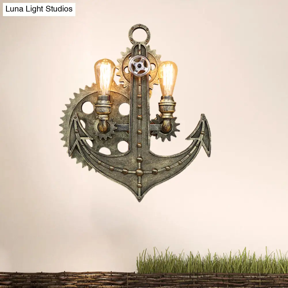 Vintage Brass/Rust Wall Light Sconce Lamp - 2 Bulbs, Anchor Mount - Ideal for Restaurants