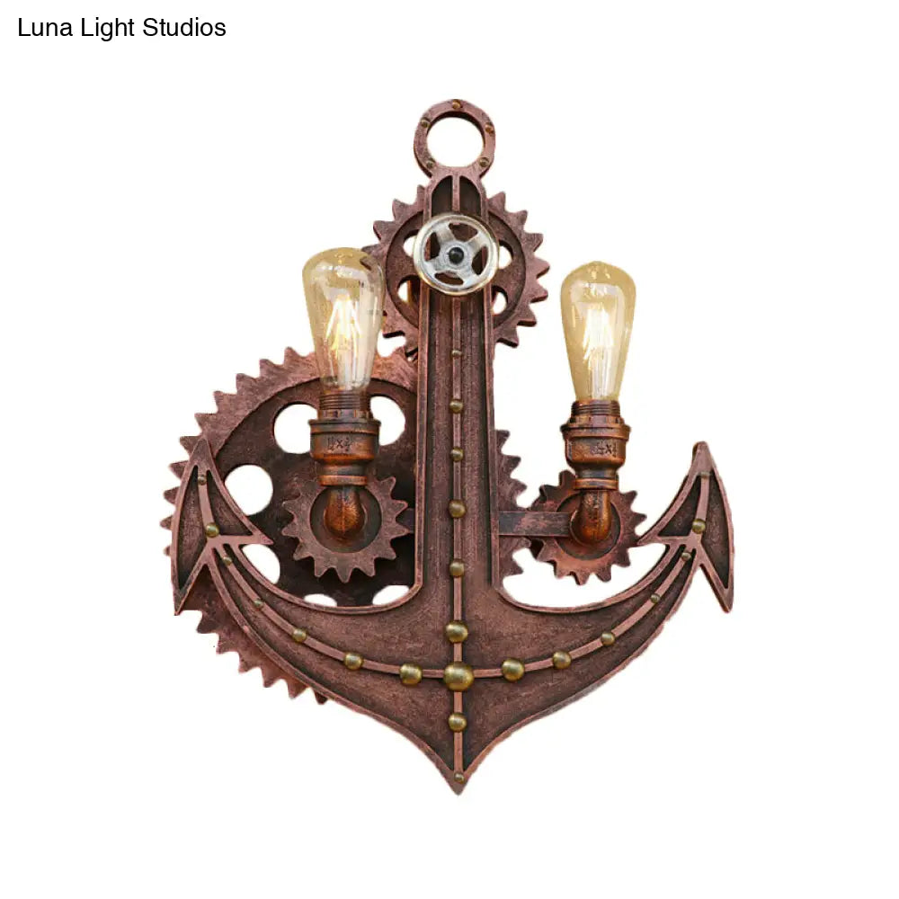 Vintage Brass/Rust Wall Light Sconce Lamp - 2 Bulbs, Anchor Mount - Ideal for Restaurants