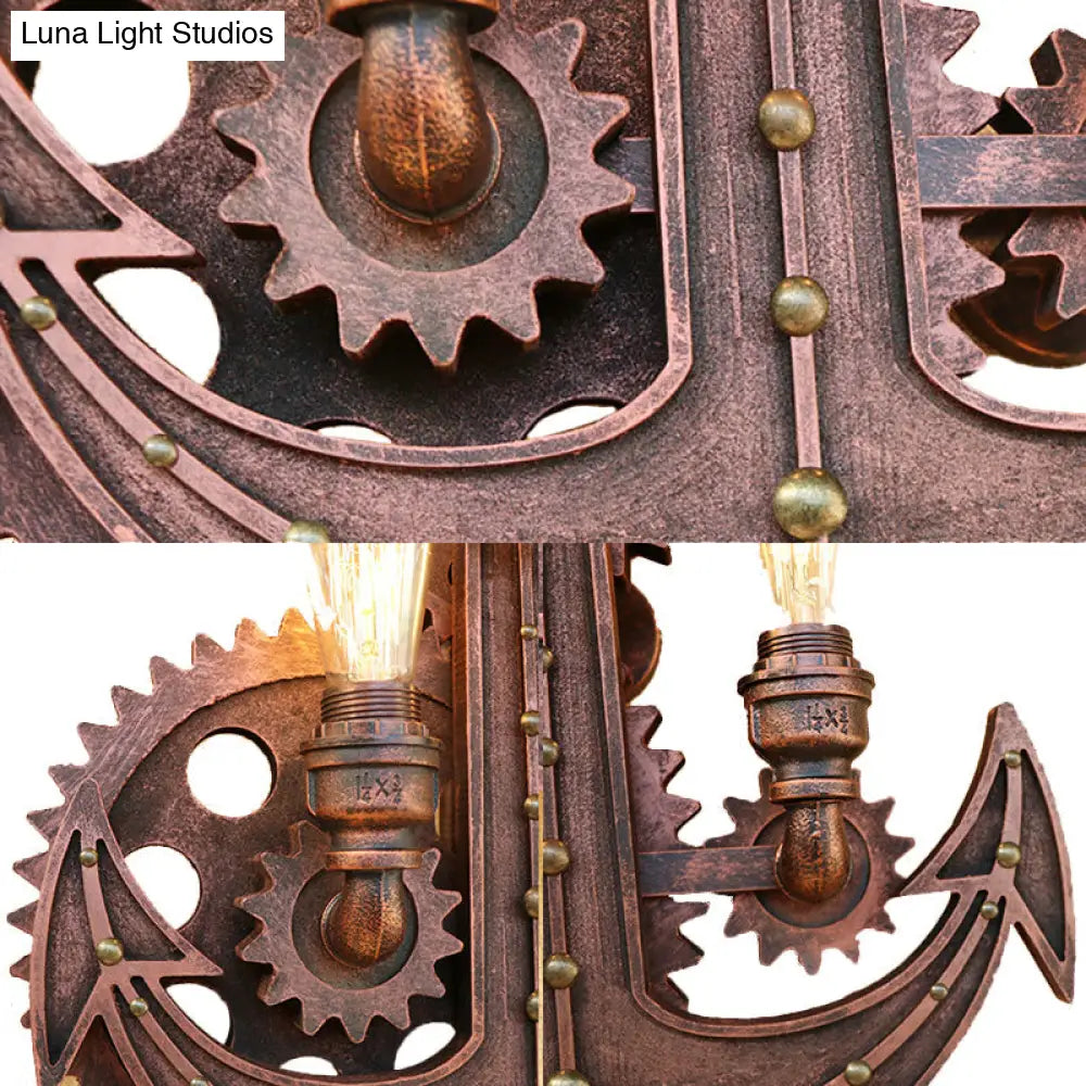 Vintage Brass/Rust Wall Light Sconce Lamp - 2 Bulbs, Anchor Mount - Ideal for Restaurants