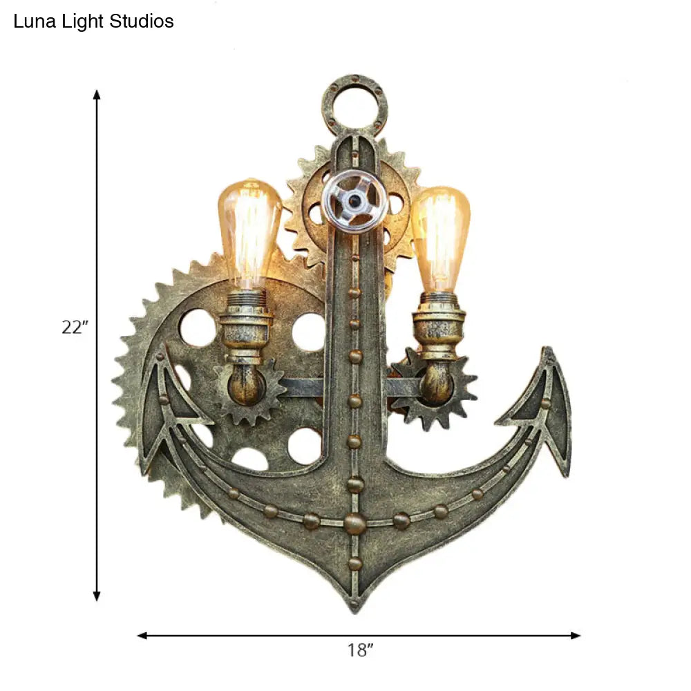 Vintage Brass/Rust Wall Light Sconce Lamp - 2 Bulbs, Anchor Mount - Ideal for Restaurants