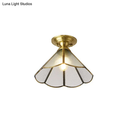 Decorbites brass scallop semi flush mount ceiling light with brass finish and segmented translucent glass shade
