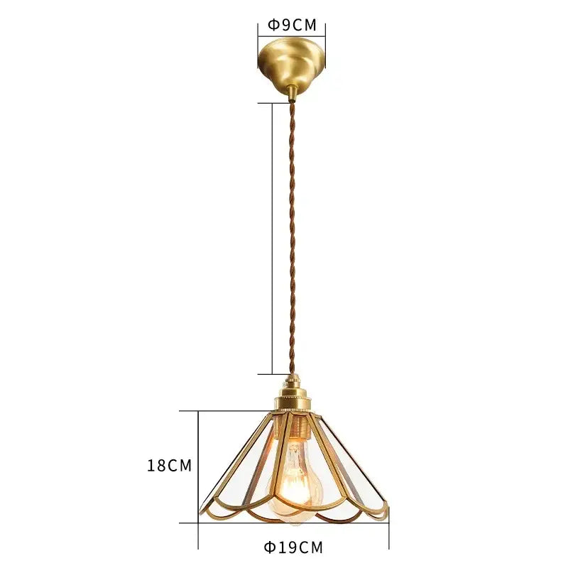 Vintage brass scalloped glass led pendant lamp featuring a gold-toned metal pendant light with exposed bulb for bedroom lighting