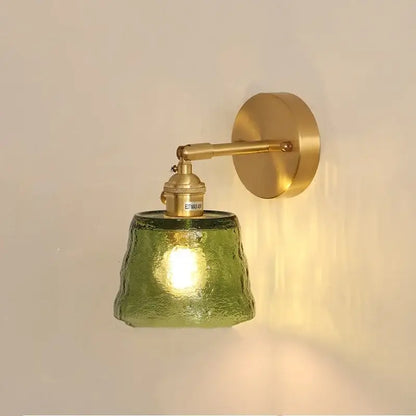 Vintage brass textured glass wall lamp with olive green shade and pull chain for bedroom led wall decorbites clear glass