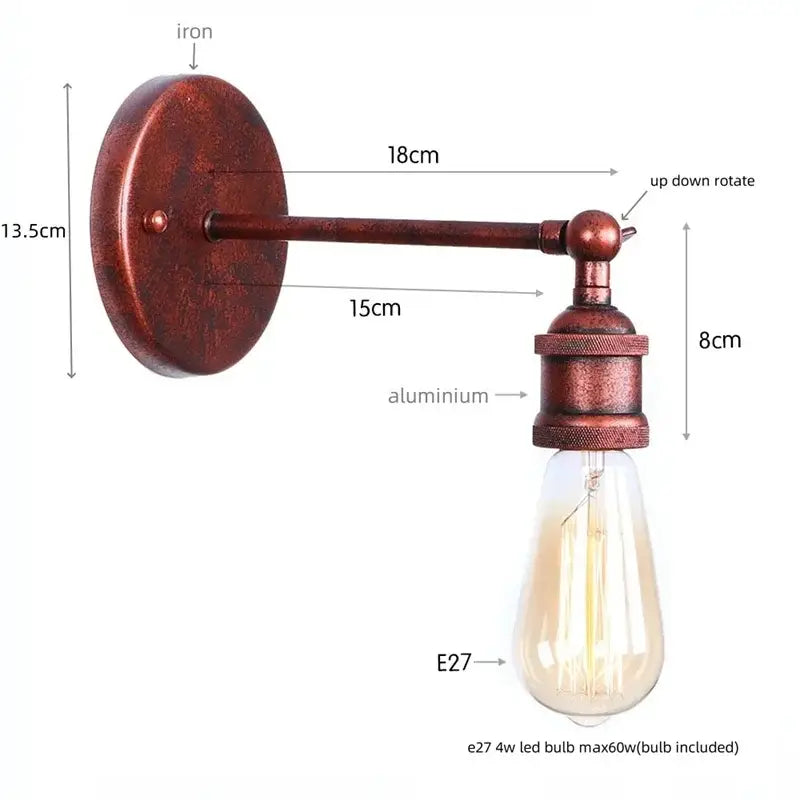 Vintage brass wall lamp with rusted iron backplate aluminum arm and gold vintage iron decorbites gold vintage bulb