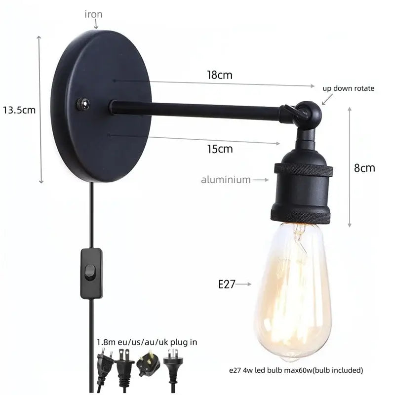 Vintage brass wall lamp with pull chain in black iron and aluminum featuring a gold vintage iron decorbites gold vintage style