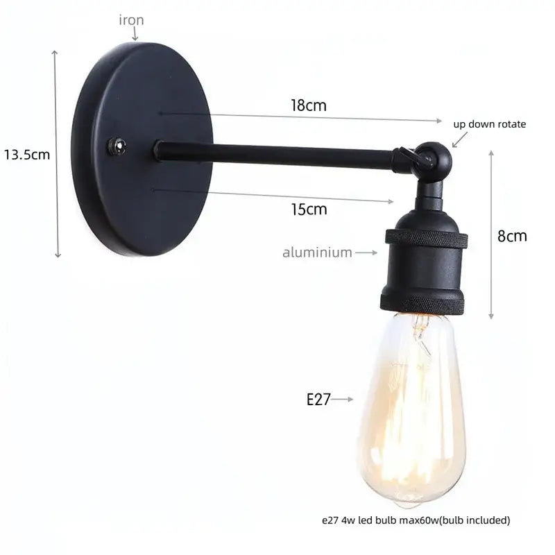 Vintage brass wall lamp with pull chain featuring black iron and aluminum decorbites gold vintage iron style for bedroom