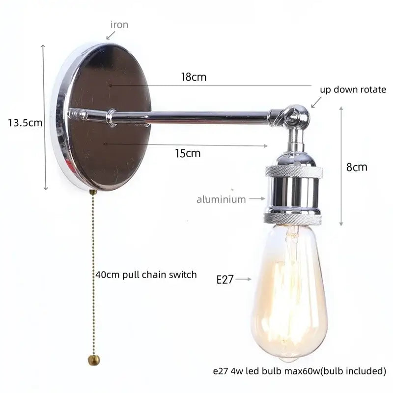 Vintage brass wall lamp with chrome finish adjustable arm and edison bulb for decorbites gold vintage iron decor