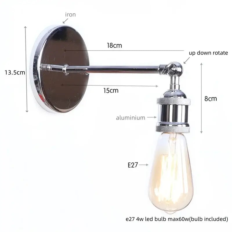 Chrome finished industrial wall lamp with vintage edison bulb adjustable arm decorbites gold vintage iron for bedroom