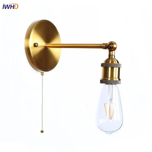 Vintage brass wall lamp with pull chain featuring gold vintage iron finish and edison bulb for decorbites gold vintage decor